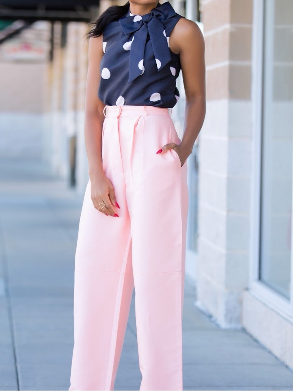 Kate Spade Sleeveless Top - Navy Pink Dot Bow Neck - Picture 4 of 4